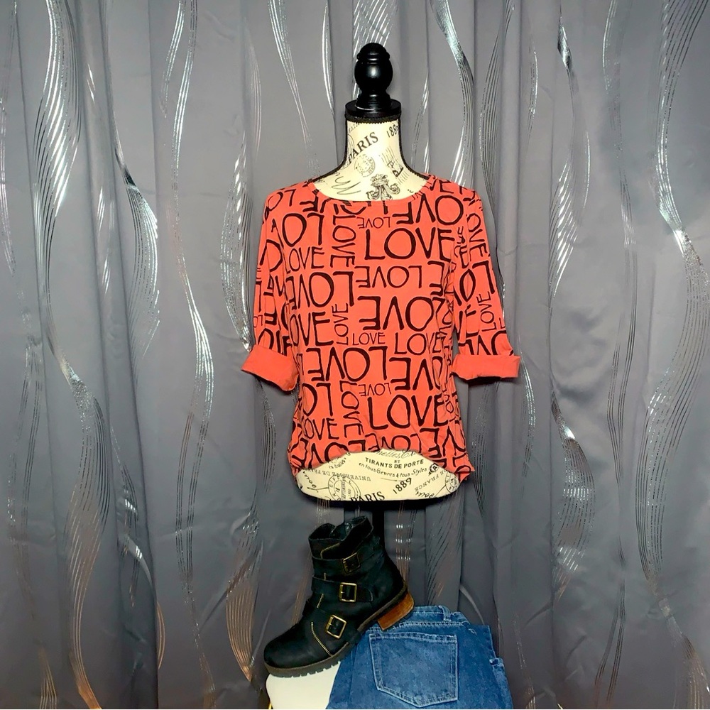 Prairie Cotton Love 3/4 Sleeve Round Dark Mauve Neck T Shirt Size Medium